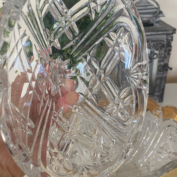 Anna Hutte Bleikristall Lead Germany Crystal Dish with lid Gold Trim Candy Dish - Picture 3 of 8